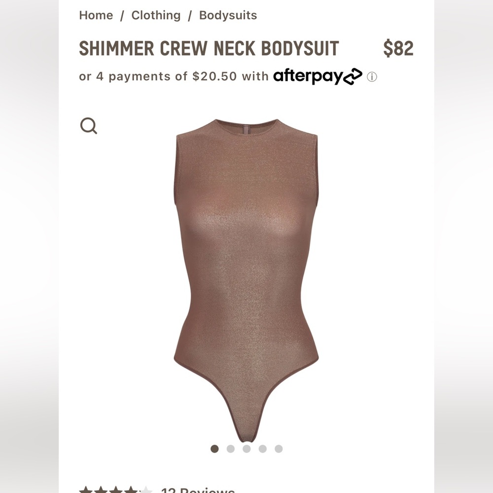 Skims shimmer crew neck bodysuit size S
